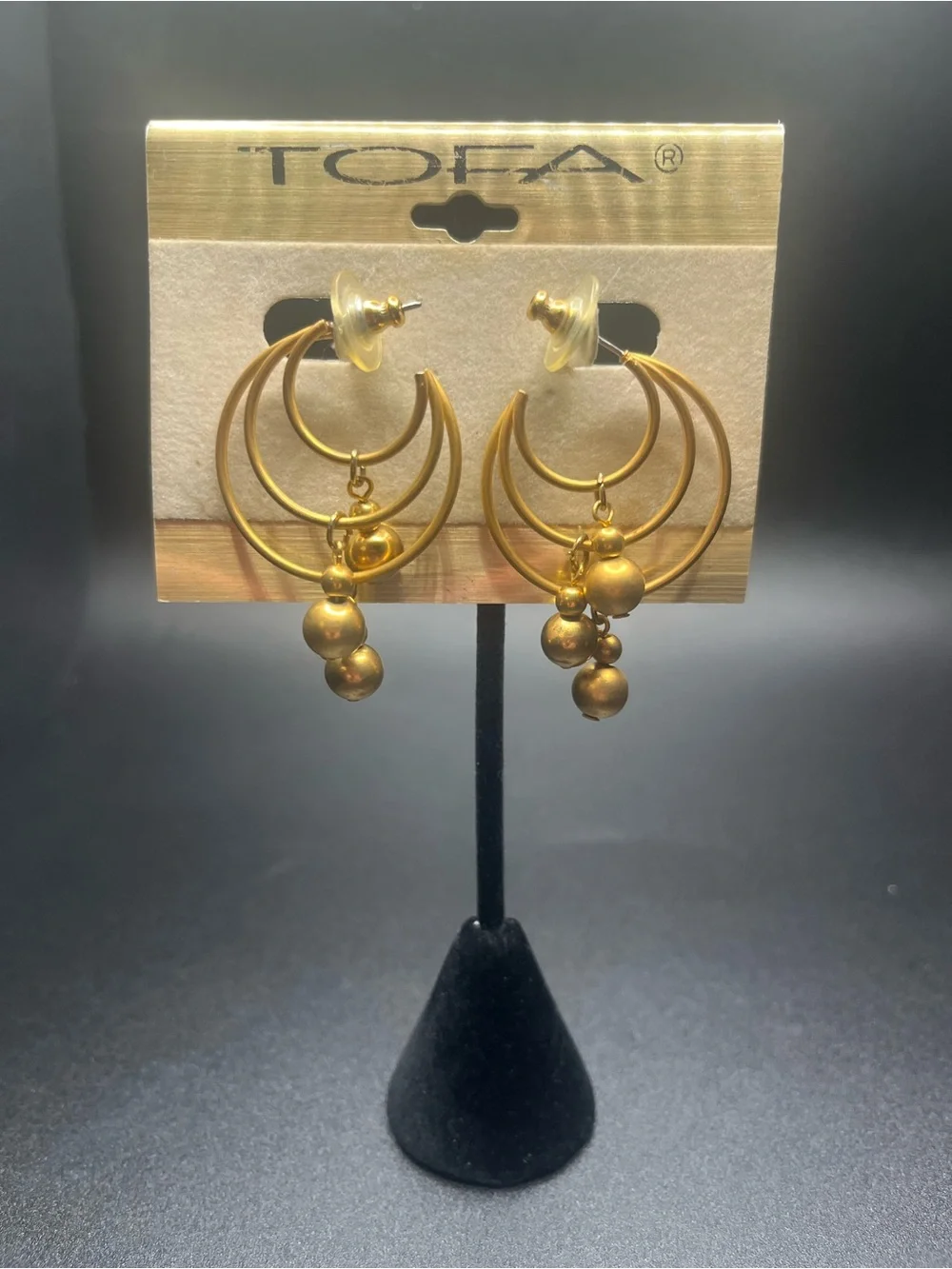 Vintage TOFA Gold Tone Hoop Earrings Lot of 2 Original Cards